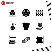 Collection of 9 Vector Icons in solid style Pixle Perfect Glyph Symbols for Web and Mobile Solid Icon Signs on White Background 9 Icons