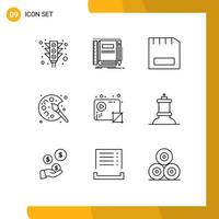 User Interface Pack of 9 Basic Outlines of hobby paint sketching color gadget Editable Vector Design Elements