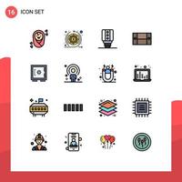 Pack of 16 Modern Flat Color Filled Lines Signs and Symbols for Web Print Media such as secure locker led lock furniture Editable Creative Vector Design Elements