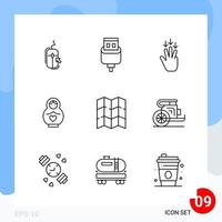 paquete moderno de 9 símbolos de contorno de línea de iconos aislados en fondo blanco para el diseño de sitios web vector