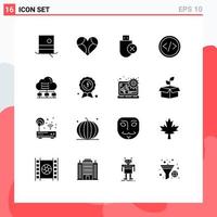 Modern Set of 16 Solid Glyphs Pictograph of programming coding romantic code removed Editable Vector Design Elements