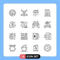 16 Line Black Icon Pack Outline Symbols for Mobile Apps isolated on white background 16 Icons Set vector