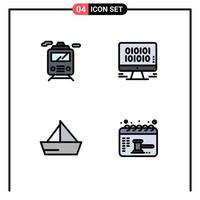 Pack of 4 Modern Filledline Flat Colors Signs and Symbols for Web Print Media such as train ship data web yacht Editable Vector Design Elements