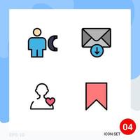 Modern Set of 4 Filledline Flat Colors Pictograph of avatar love human message flag Editable Vector Design Elements