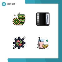 Set of 4 Vector Filledline Flat Colors on Grid for coin gear accordion music juice Editable Vector Design Elements