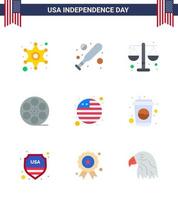 conjunto de 9 iconos del día de los ee.uu. símbolos americanos signos del día de la independencia para la bandera internacional justicia del país juego americano editable elementos de diseño del vector del día de los ee.uu.