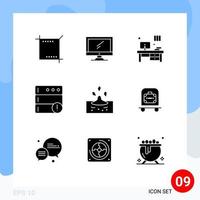 Universal Icon Symbols Group of 9 Modern Solid Glyphs of rainy drop pc server alert Editable Vector Design Elements