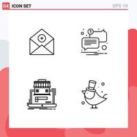 Pack of 4 creative Filledline Flat Colors of add unread communication chat marketplace Editable Vector Design Elements