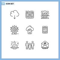 9 Universal Outlines Set for Web and Mobile Applications cloud process christmas management setting Editable Vector Design Elements