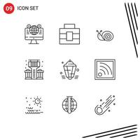 9 Thematic Vector Outlines and Editable Symbols of muslim lantern bug bar city Editable Vector Design Elements