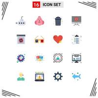 Mobile Interface Flat Color Set of 16 Pictograms of safe box internet garbage encryption setting Editable Pack of Creative Vector Design Elements