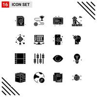 Pixle Perfect Set of 16 Solid Icons Glyph Icon Set for Webite Designing and Mobile Applications Interface vector