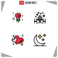 paquete de iconos de vector de stock de 4 signos y símbolos de línea para elementos de diseño de vector editables de media luna de mesa de cena de amor de flores