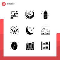 Pack of 9 Universal Glyph Icons for Print Media on White Background vector