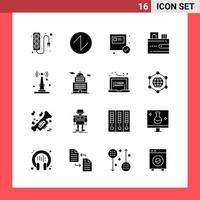 16 Icon Pack Solid Style Glyph Symbols on White Background Simple Signs for general designing vector