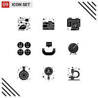 Editable Vector Line Pack of 9 Simple Solid Glyphs of sms message creative sad emojis Editable Vector Design Elements