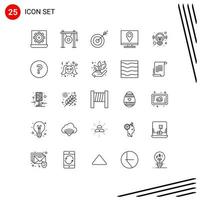 paquete de iconos vectoriales de stock de 25 signos y símbolos de línea para información contacto música dirección objetivo elementos de diseño vectorial editables vector