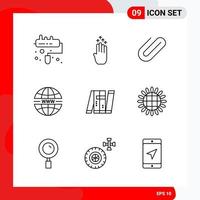 Creative Set of 9 Universal Outline Icons isolated on White Background vector