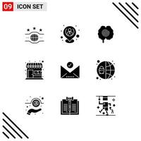 Stock Vector Icon Pack of 9 Line Signs and Symbols for check mark shop resources market store psychology Editable Vector Design Elements