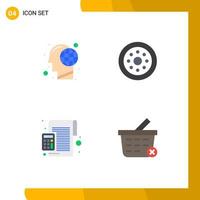 Modern Set of 4 Flat Icons Pictograph of earth accounting human spare parts calculation Editable Vector Design Elements