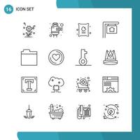 Vector Pack of 16 Outline Symbols Line Style Icon Set on White Background for Web and Mobile