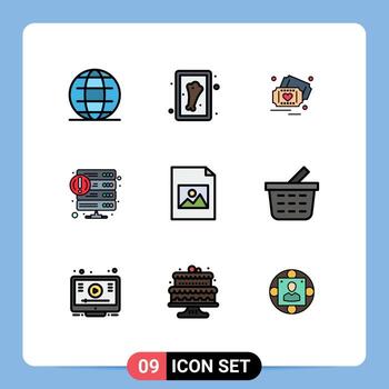 conjunto de 9 colores planos de línea de relleno de vector en cuadrícula para elementos de diseño de vector editables de error de servicio de amor web de archivo