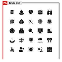 Universal Icon Symbols Group of 25 Modern Solid Glyphs of watch binoculars control update monitor Editable Vector Design Elements