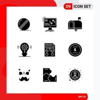 Editable Vector Line Pack of 9 Simple Solid Glyphs of setting idea computer bulb email Editable Vector Design Elements