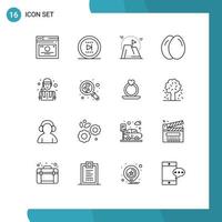 Set of 16 Modern UI Icons Symbols Signs for construction worker egg onward chicken mission Editable Vector Design Elements