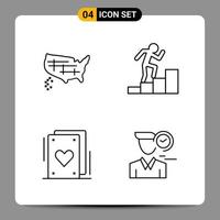 4 Black Icon Pack Outline Symbols Signs for Responsive designs on white background 4 Icons Set vector