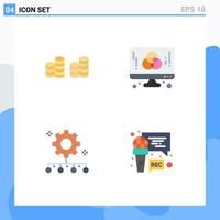 Set of 4 Modern UI Icons Symbols Signs for cash team management computer graphic work management Editable Vector Design Elements