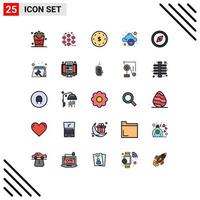 Pack of 25 creative Filled line Flat Colors of gps compass finance internet lock Editable Vector Design Elements