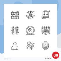 Pack of 9 creative Outlines of rugby ball work backpack team building Editable Vector Design Elements