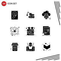 colección de 9 iconos vectoriales en estilo sólido símbolos de glifo perfecto de píxeles para web y signos de iconos sólidos móviles sobre fondo blanco 9 iconos vector