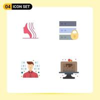 4 Universal Flat Icons Set for Web and Mobile Applications female programmer face internet security baking Editable Vector Design Elements