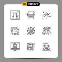 Pictogram Set of 9 Simple Outlines of affiliate interface education delete up Editable Vector Design Elements