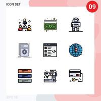 Group of 9 Filledline Flat Colors Signs and Symbols for check program astronaut developer app Editable Vector Design Elements