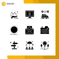 9 Icon Set Solid Style Icon Pack Glyph Symbols isolated on White Backgound for Responsive Website Designing vector