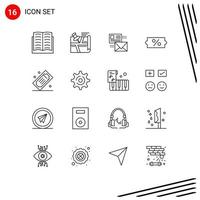 User Interface Pack of 16 Basic Outlines of sale discount map mail mail Editable Vector Design Elements