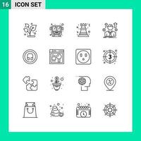 16 símbolos de signos de contorno universal de elementos de diseño de vector editables de negocio de avatar de ajedrez de empleado de auricular