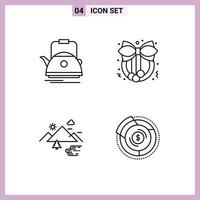 Mobile Interface Line Set of 4 Pictograms of tea nature camping decoration clouds Editable Vector Design Elements