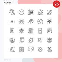 Mobile Interface Line Set of 25 Pictograms of tracked devices clock bluetooth sign Editable Vector Design Elements