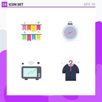 Set of 4 Modern UI Icons Symbols Signs for celebration iot compass gps oven Editable Vector Design Elements