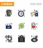 Coronavirus Precaution Tips icon for healthcare guidelines presentation 9 Filled Line Flat Color icon pack such as infection tissue timer napkin spray viral coronavirus 2019nov disease Vector Des