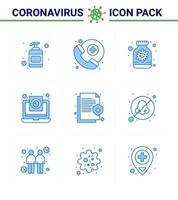 Coronavirus Prevention Set Icons 9 Blue icon such as insurance health medicine virus medical viral coronavirus 2019nov disease Vector Design Elements