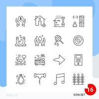 Modern Pack of 16 Icons Line Outline Symbols isolated on White Backgound for Website designing vector