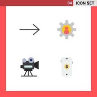 Pictogram Set of 4 Simple Flat Icons of arrow video employee camera market Editable Vector Design Elements