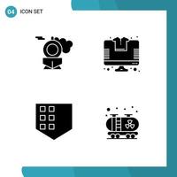 Group of 4 Solid Glyphs Signs and Symbols for retro shield online tshirt pollution Editable Vector Design Elements