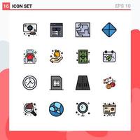 Modern Set of 16 Flat Color Filled Lines Pictograph of dumbbell fitness labyrinth exercise tablet Editable Creative Vector Design Elements