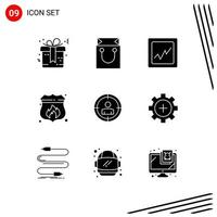 9 Thematic Vector Solid Glyphs and Editable Symbols of care target analytics focus shield Editable Vector Design Elements